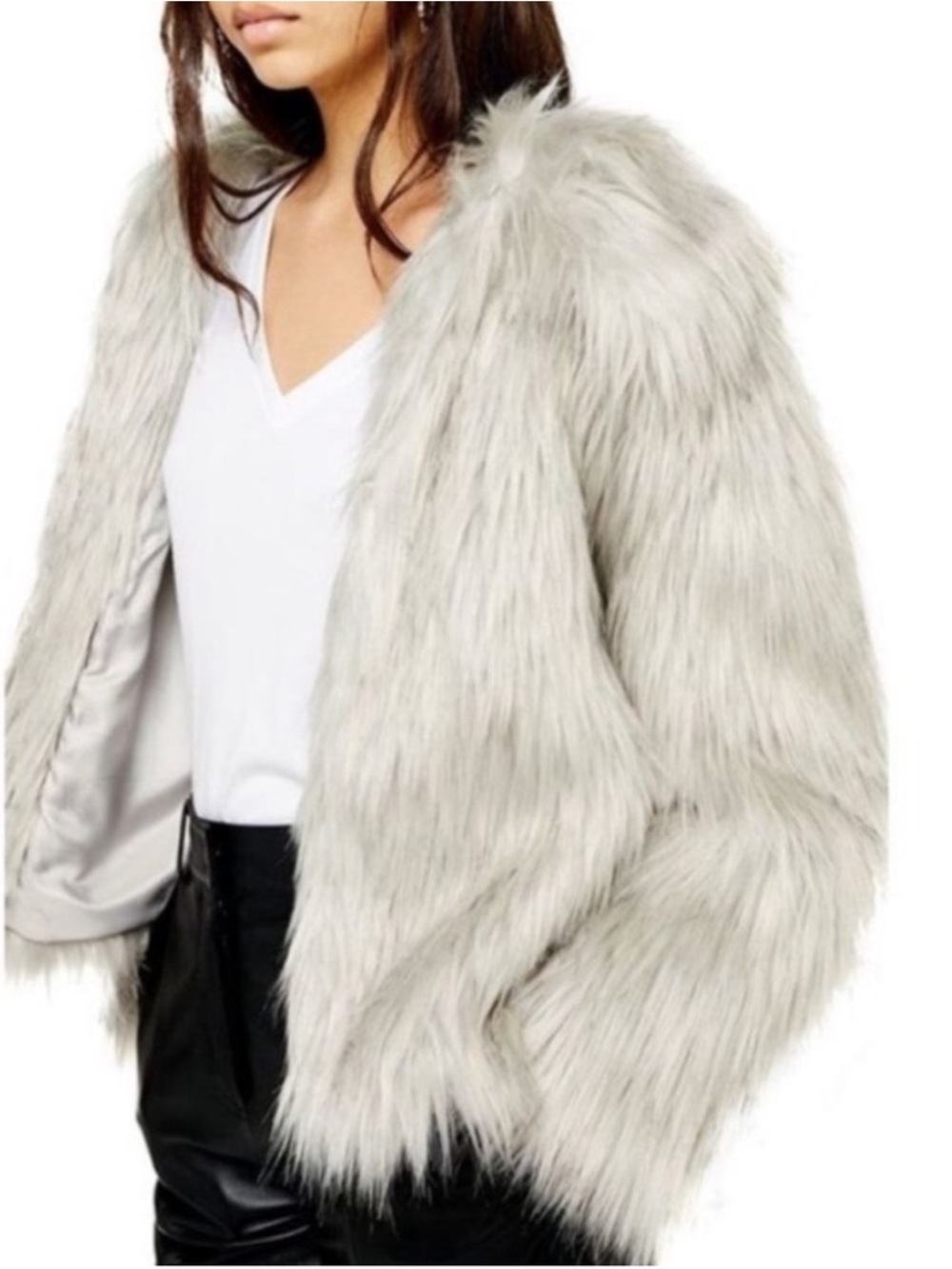 TOPSHOP Faux Fur Shag Jacket Coat 8 Gray - Picture 2 of 12